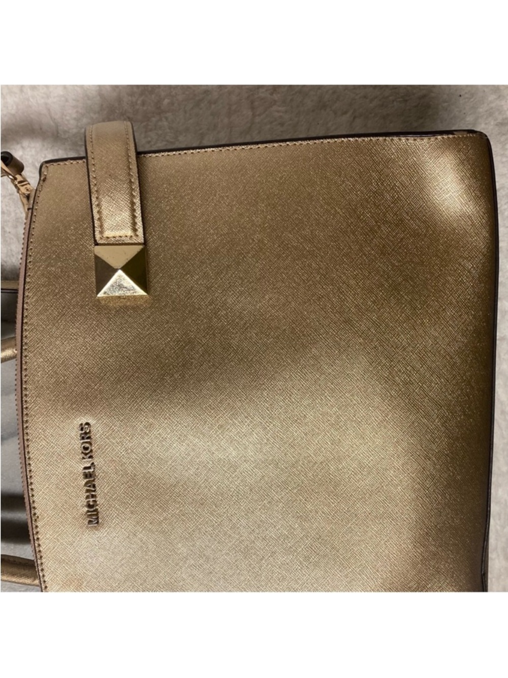 Michael Kors Karla East West Satchel Handbag Metallic Gold Crossbody - Picture 3 of 15